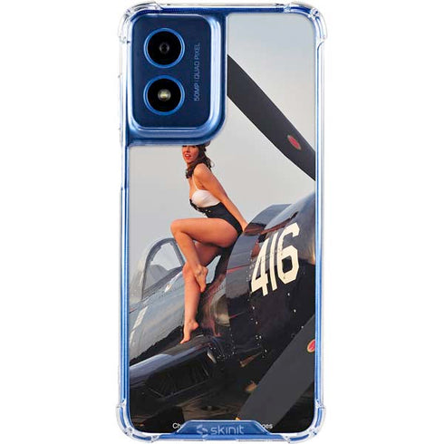 1940s Navy Pin-Up Girl On Corsair Fighter Plane Moto G 5G (2024) Clear Case